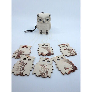 VTG 7pc Owls Wind Chime Handcrafted Pottery Art Unique Indoor Outdoor With Box
